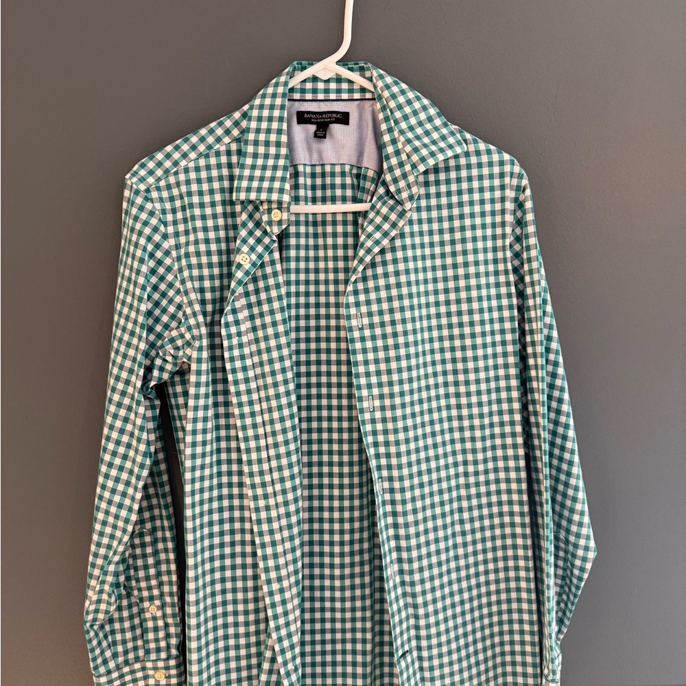Banana Republic Teal and White Plaid Shirt